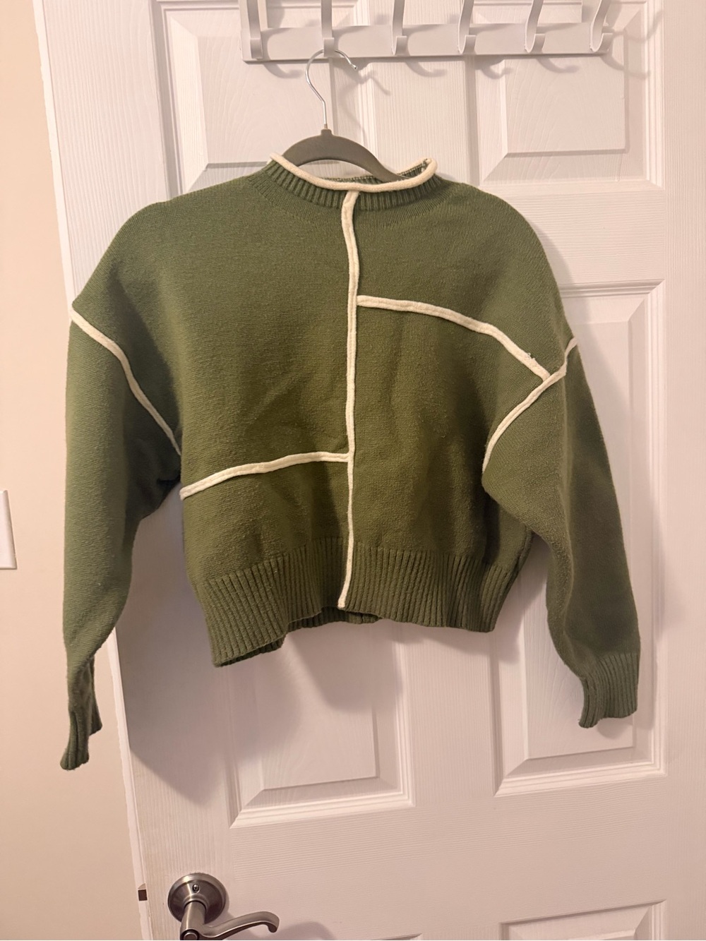 Le Lis Olive Green Sweater with Cream Contrast Trim
